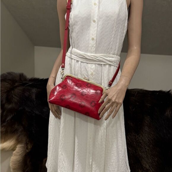 Red Cowhide Leather Handmade Push-lock Purse/Crossbody Includes  Small Clutch - Picture 5 of 16